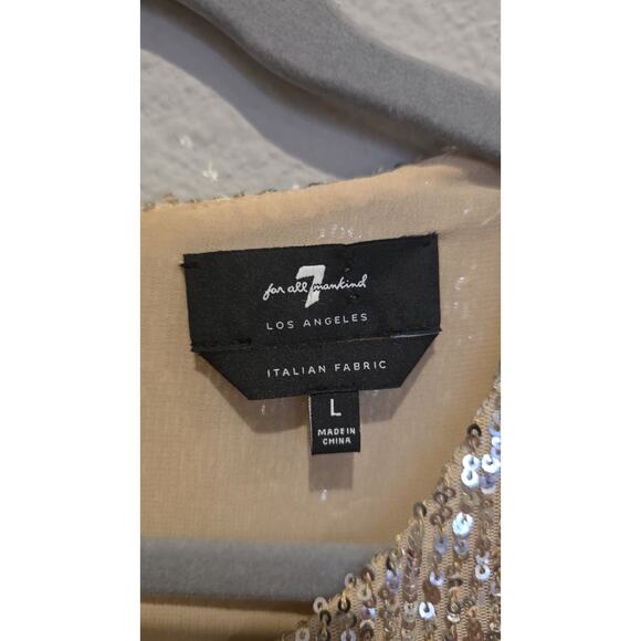 7 For All Mankind Shift Dress Womens L Gold Sequin Long Sleeve Scoop Neck - Picture 5 of 10
